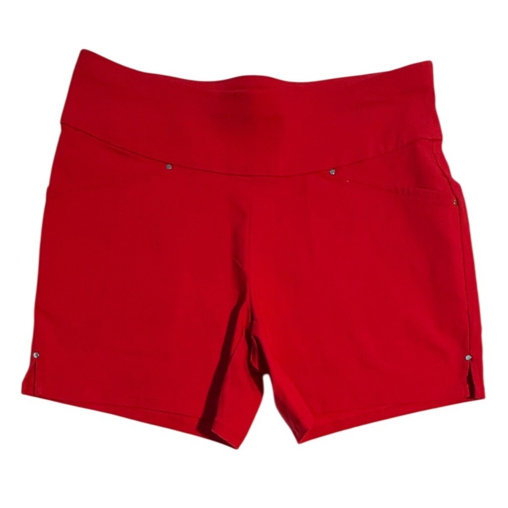 INC Red Pull On Shorts Womens Size 2 Stud Detail Stretch Dress Up Brunch Vacay